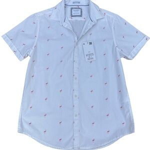 Cactus Men’s  White Shirt with Pink Flamingo Pattern